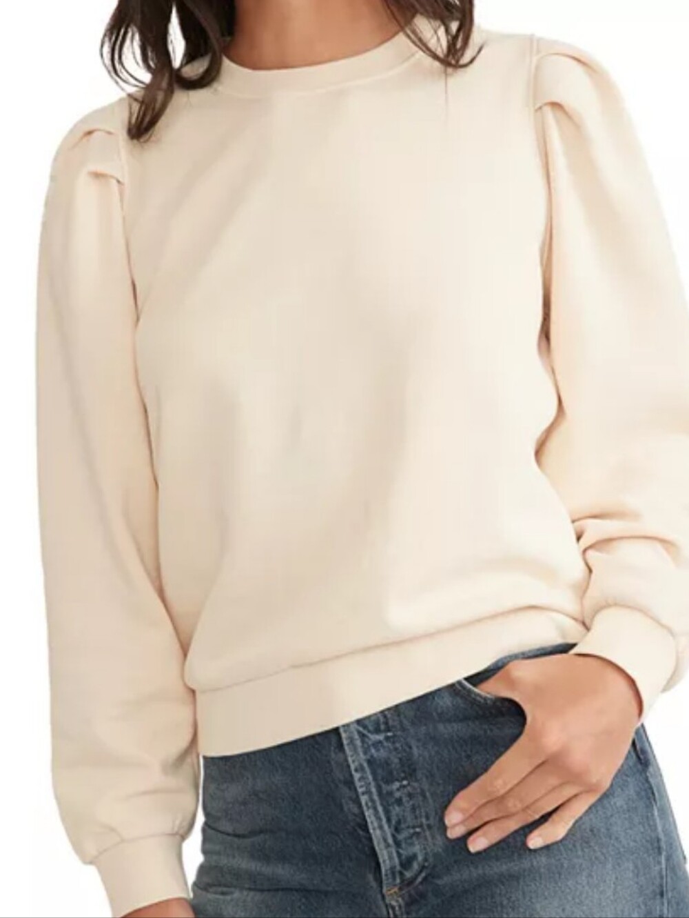 Marine Layer Puff Sleeve Crewneck Sweatshirt - Light Cream